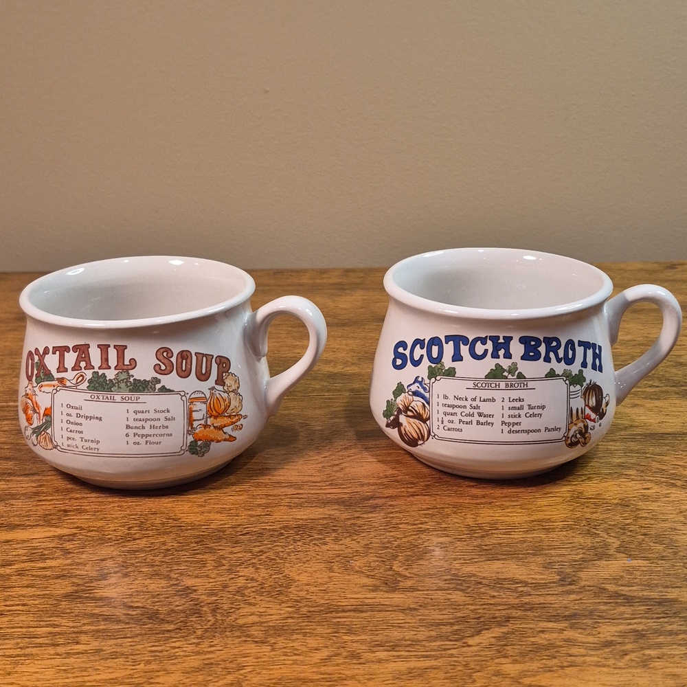 VINTAGE Set of 2 Ceramic Recipe Soup Mugs, Oxtail Soup & Scotch Broth - Picture 2 of 13